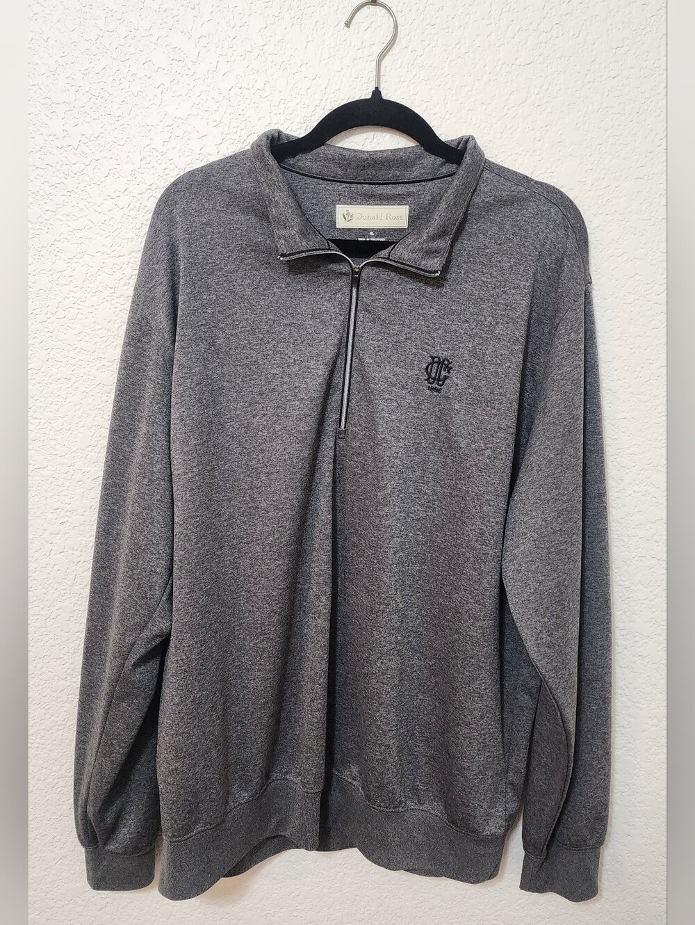 Donald Ross Mens XL Dallas Country Club 1896 Quarter Zip Fleece Pullover Gray